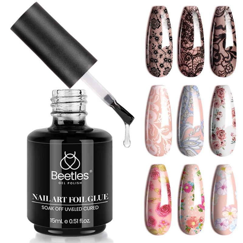 Beetles 15ml Nail Foil Glue, Foil Transfer Gel for Nails, Nail Art Sticker Adhesive Gel Polish, Soak Off, LED Lamp Required, DIY Manicure at Home, Nail Gifts for Women