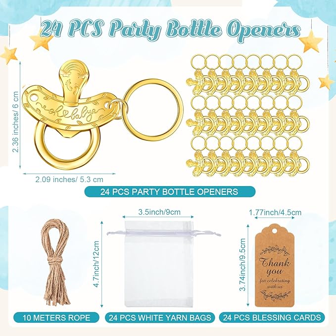 CHENGU Popping Bottle Openers Baby Shower Return Favors for Guests Bottle Opener Decorations and Souvenirs with Organza Bags Thank You Tags for Theme Party Favors (Nipple Style,73 Pieces)