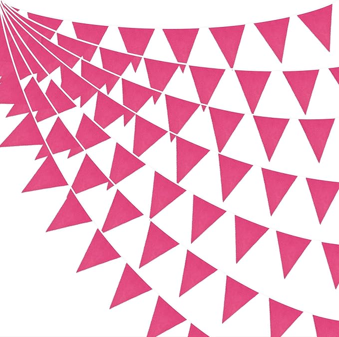 46Ft Hot Pink Party Decorations Hot Pink Burlap Banner Triangle Pennant Flag Linen Garland Streamers for Women Girls Vintage Birthday Wedding Rustic Baby Shower Anniversary Party Decorations