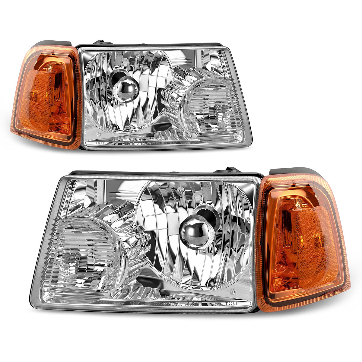 AUTOSAVER88 Headlight Assembly Compatible with 2001-2011 Ford Ranger Chrome Housing Large Amber Corner Lights Headlamp