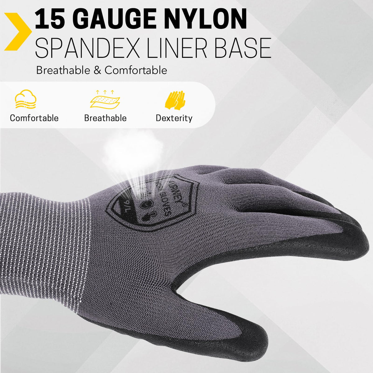 FURWEY Safety Work Gloves,16 Pairs Nitrile Micro Foam Coated,Seamless Knit,Size L