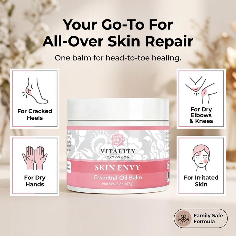 Vitality Extracts Skin Envy Balm - Moisturizer, Beeswax, Vitamin A, Skin Care, All Natural, Coconut Oil