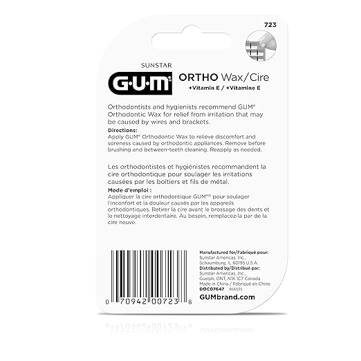 GUM Orthodontic Wax for Braces and Dental Devices - Soothing Dental Wax with Vitamin E and Aloe Vera - Clear Color - Unflavored (Pack of 6)