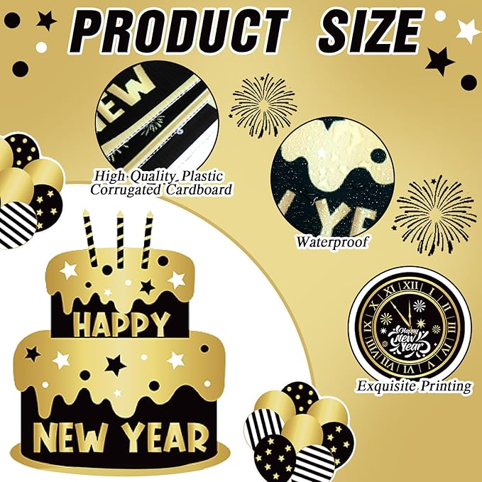 Amyhill 12 Pcs Happy New Year Outdoor Yard Decoration New Year Garden Lawn Signs with Stakes Holiday Waterproof Outdoor Decoration for Patio Lawn Walkway Party Decorations