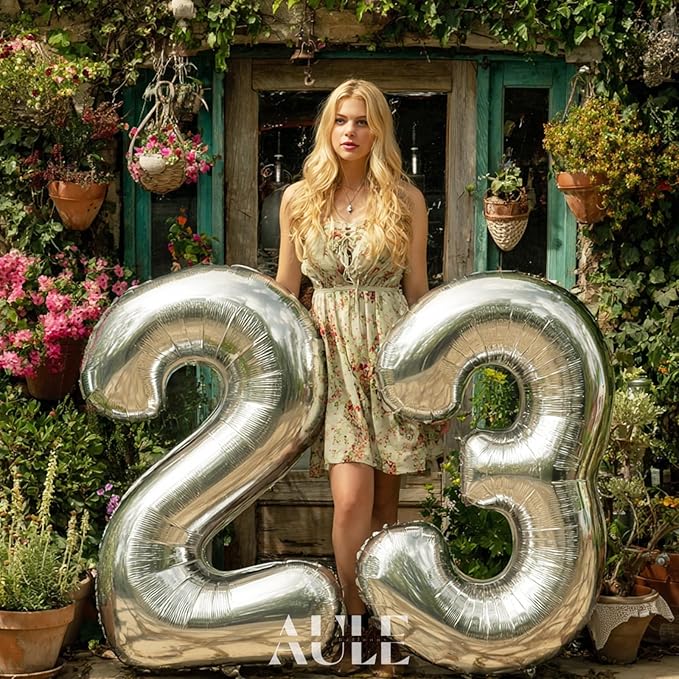 AULE 40 Inch Large 23 Balloon Numbers Silver, Big Foil Number Balloons, Giant Helium Happy 23th Birthday Party Decorations for Man and Women, Huge Mylar Anniversary Party Supplies