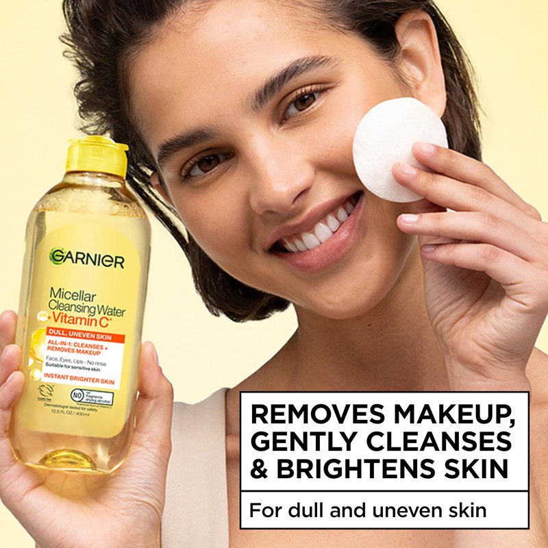 Garnier Micellar Water with Vitamin C, Facial Cleanser & Makeup Remover, Brightening & Hydrating, For All Skin Types, Vegan, Cruelty Free, 13.5 Fl Oz (400mL), 2 Count