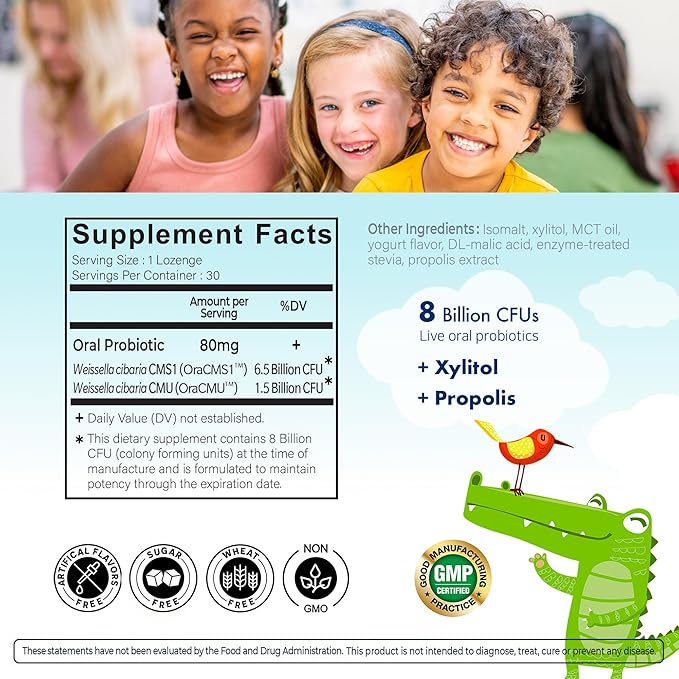 OraTicx Kids Dental Probiotics for Anti-Cavity + Healthy Teeth and Gums, 8 Billion CFU Probiotics for Oral Health, Yogurt Flavor 2-Pack