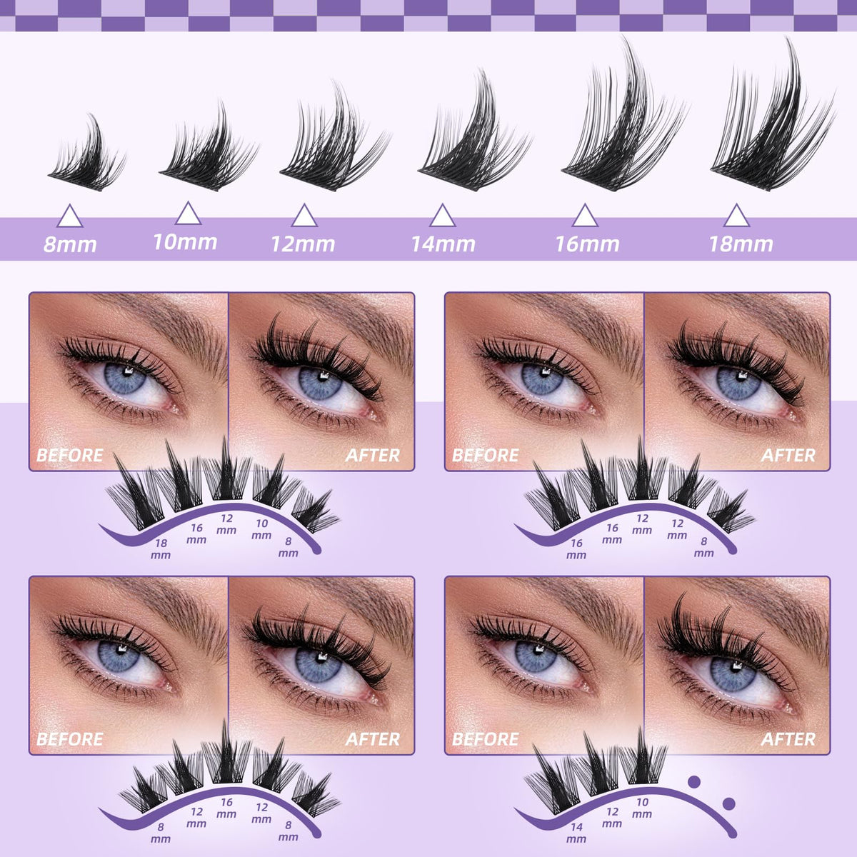 B&Q Manga Lash Clusters Kit DIY 8-18mm Reusable Eyelash Clusters Kit