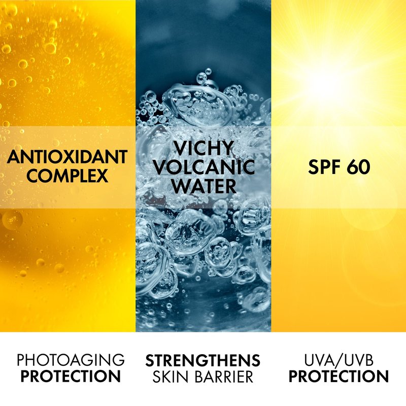 Vichy Capital Soleil Tinted Mineral Sunscreen for Face SPF 60, Titanium Dioxide Face Sunscreen, Travel Size Sunscreen, Water Resistant, Light weight Sun Protection Creams, Gels, & Lotions