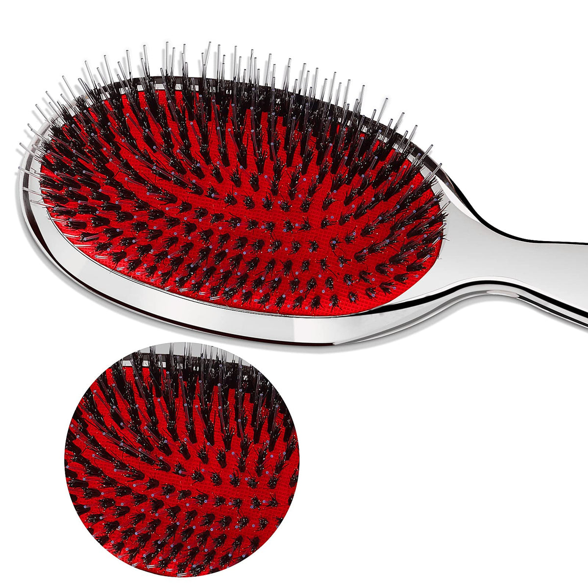 Sibba Anti-static Hair Brush Paddle Massage Hair Extension Brush Professional Detangle Natural Bristle Cushion Nylon Brush Comb for Long Thick Wavy Hair (Silver)