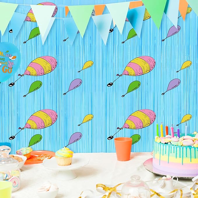 4 Pack Oh The Places You' ll Go Party Backdrop Decoration 3.2ft X 8.2ft Graduation Fringe Curtains for Kindergarten Preschool Graduation Party Decor Supplies