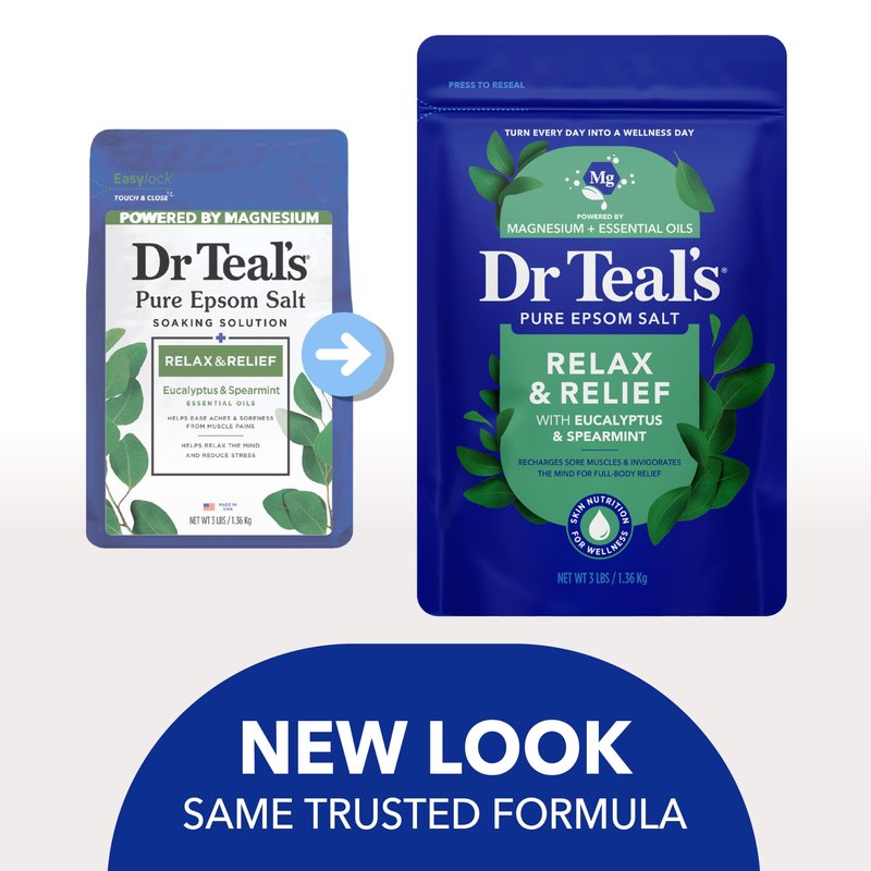 Dr Teal's Pure Epsom Salt, Relax & Relief with Eucalyptus and Spearmint, 3 lb (Pack of 4)