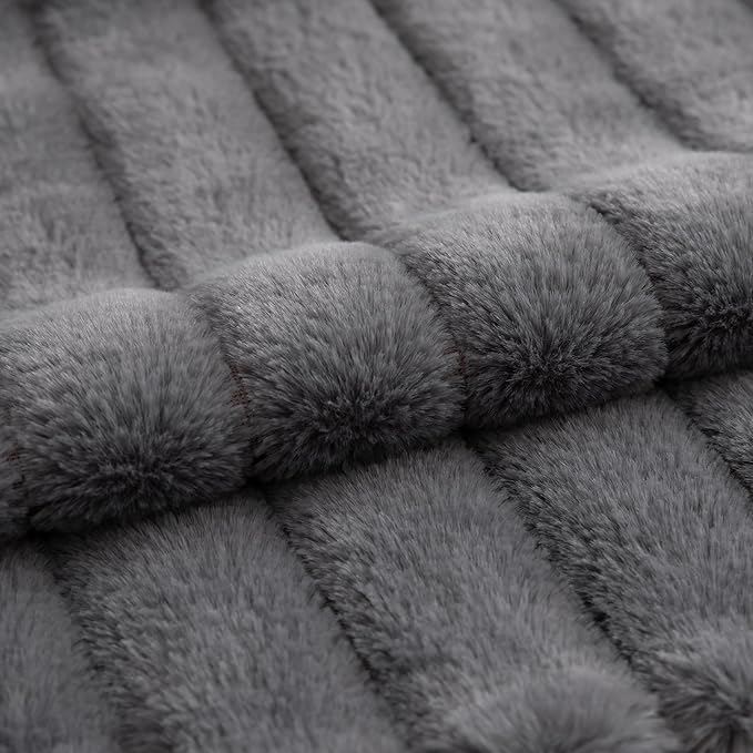 Pack of 2 Faux Fur Throw Pillow Covers 12x20 Inch Striped Decorative Soft Plush Couch Pillow Case Home Decor for Bed, Sofa, Living Room Darkgrey
