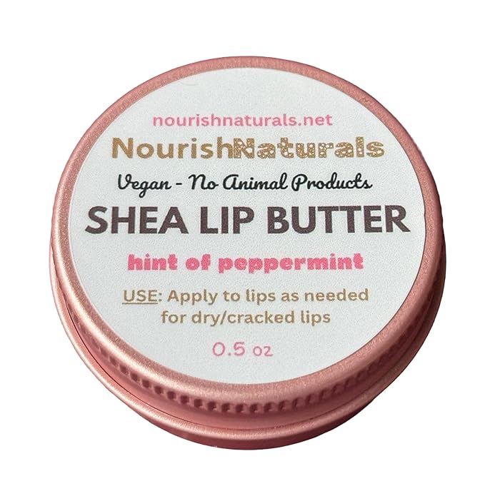 Shea Lip Butter - All Natural 4 Ingredient Lip Balm - for dry cracked lips, travel sized, ultra moisturizing vegan lip balm, for long lasting hydration, natural Peppermint scent