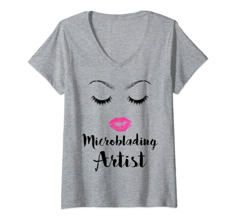 Womens Microblading Artist Brows Lashes Eyelash Face V-Neck T-Shirt