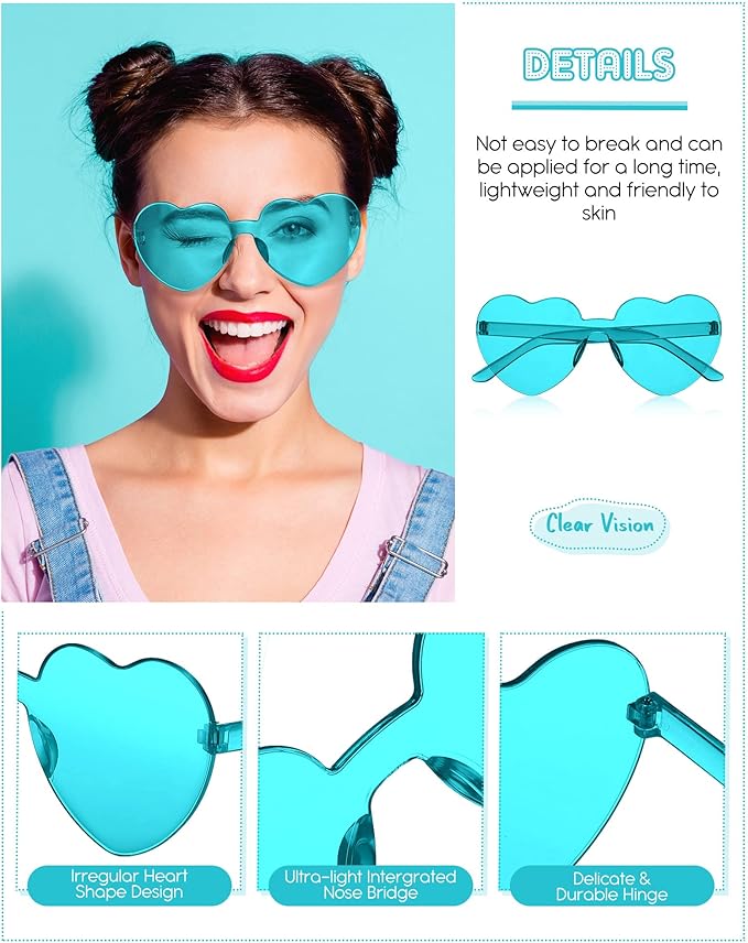 Frienda 20 Pairs Heart Shaped Sunglasses Rimless Candy Color Glasses for Women Men Party Favor