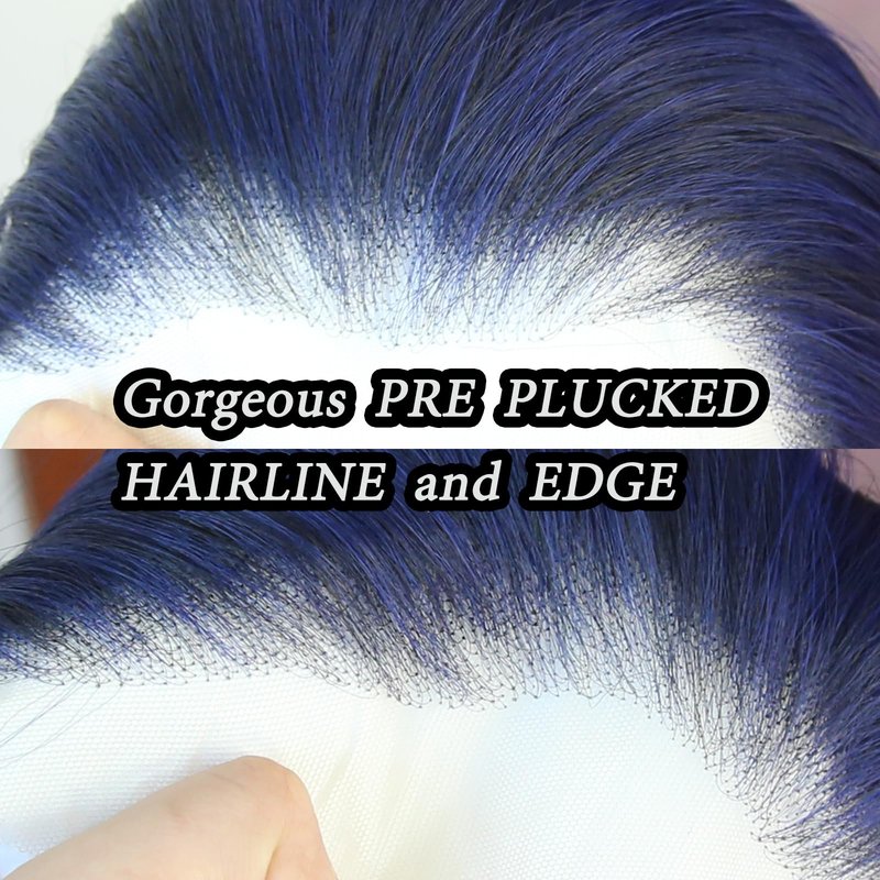 zigzag hair Dark Blue Wig Long Straight Navy Blue Synthetic Lace Front Wigs for Fashion Women Pre Plucked with Natural Hairline Heat Resistant Fiber Hair Glueless Synthetic Lace Wig (Dark Blue)