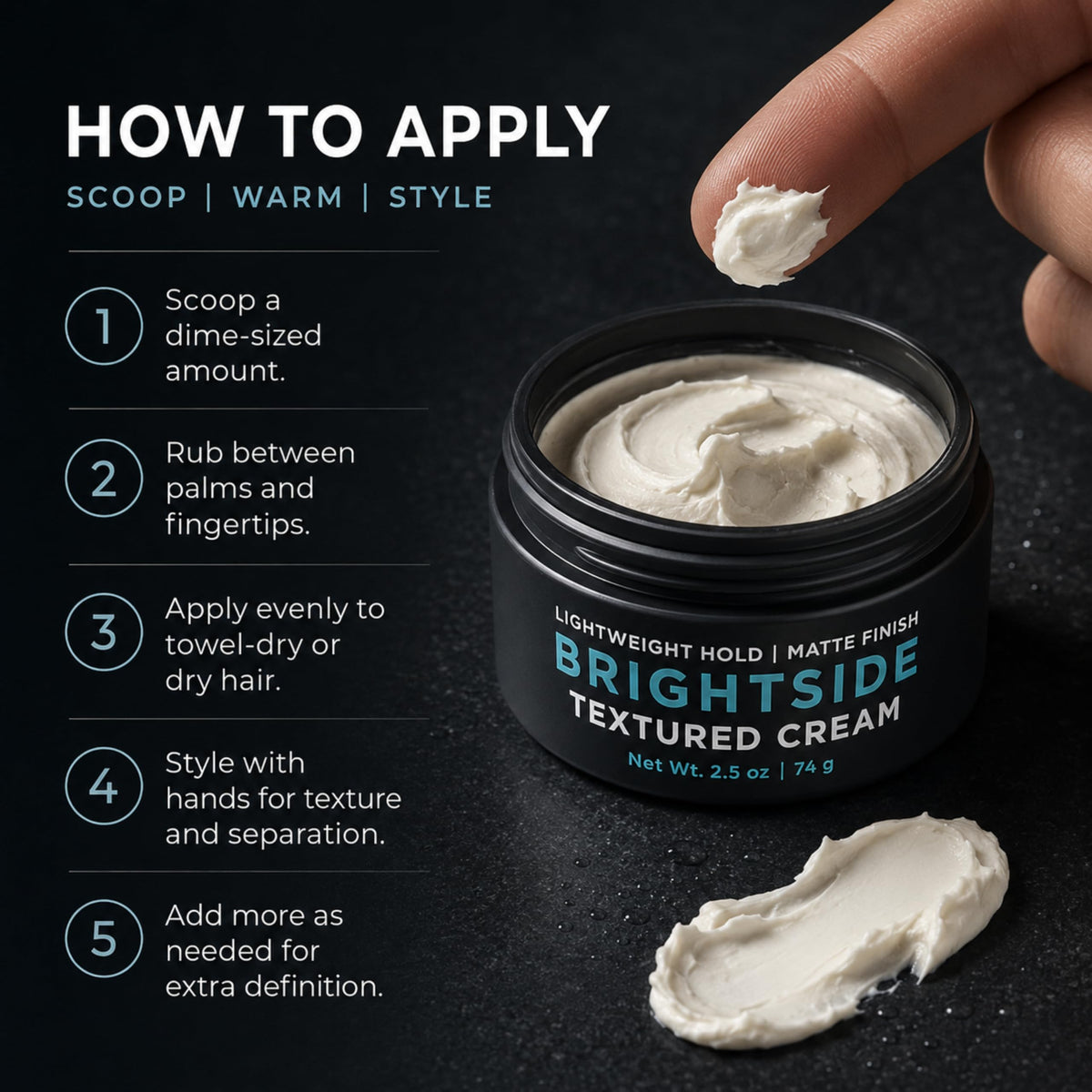 Brightside Textured Cream | Lightweight Hold Matte Finish | Water Based Clay Blend | for All Hair Types | Styling Product
