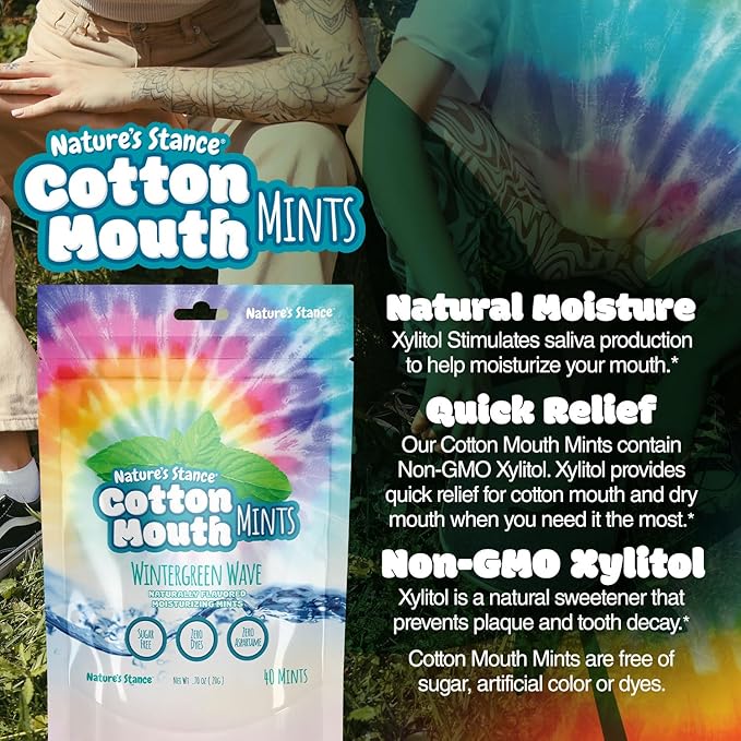 Nature's Stance Xylitol Mints for Cotton Mouth Relief, Dry Mouth Lozenges Sugar Free, Mouth Watering Mints - Stimulates Saliva & Freshens Breath, 40 Count (Wintergreen Wave)
