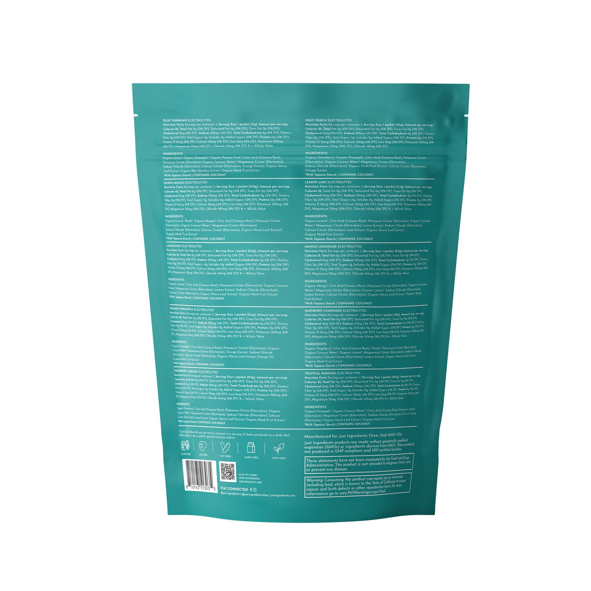 JUST INGREDIENTS Electrolyte Sample Pack – 10 Stick Variety | Hydration Powder Packets | Real Fruit Electrolytes | 3:1 Potassium to Sodium Ratio | No Sugar Added | Travel Drink Mix