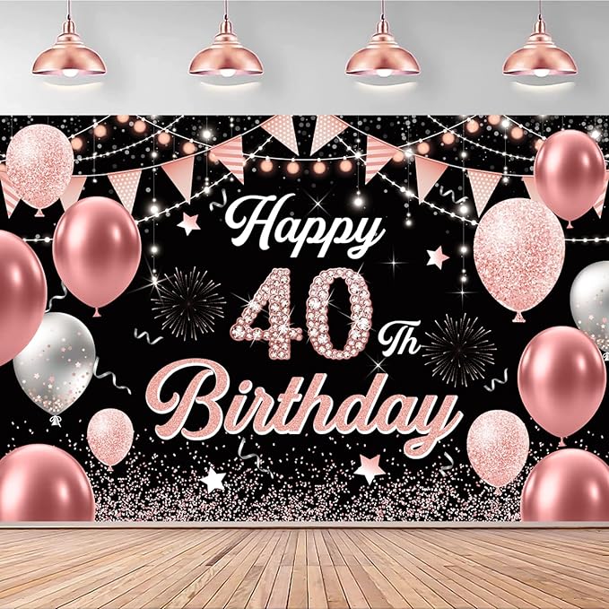 40th Birthday Decorations for Women - Happy 40th Birthday Banner Decorations Cheers to 40 Years Birthday Party Indoor and Outdoor Decoration Suppiles Pink Backdrop for 40th Birthday Party Favors Decor
