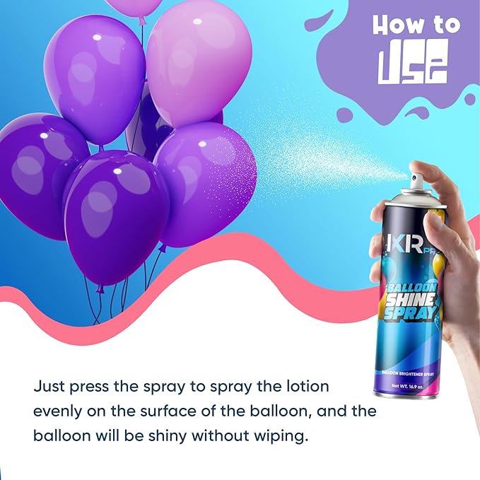 Balloon Shine Spray (16.9 oz) Set Instant High Shine Gloss for Party Balloons Long Lasting Finish for Party Decoration Includes Gloves & Protective Cover