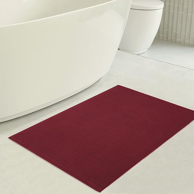 American Soft Linen Bath Rug, 20 in 34 in 100% Cotton Bath Mats Rugs for Bathroom, Slip Reducer Washable Shaggy Form Area Rugs, Burgundy Red Bath Rug