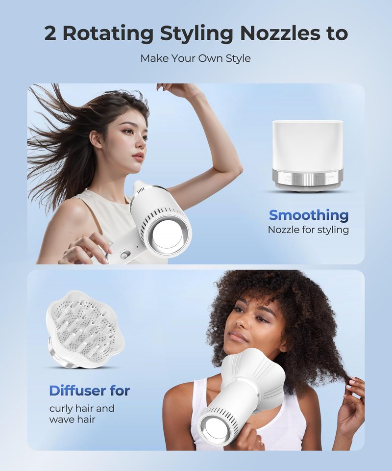 Hair Dryer, 100,000 RPM High-Speed Blow Dryers for Women & Men, Hair Dryers with Diffuser & Nozzle, Portable for Travel Home Use, Quiet & Fast-Drying, 500 Million Negative Ions, Heat-Control