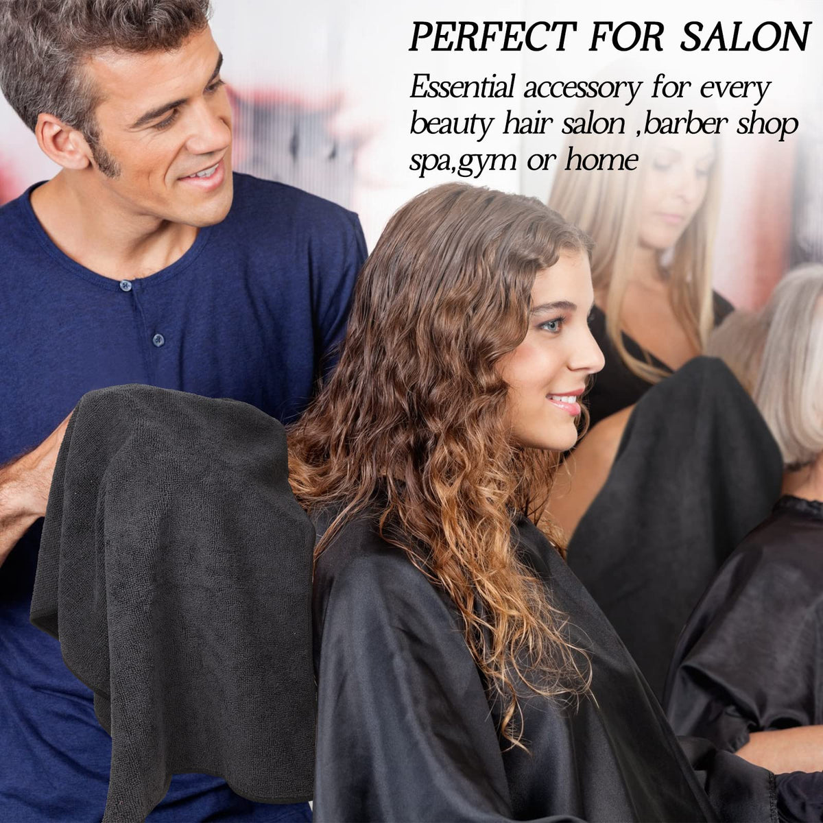 26 Packs of Bleach Proof Salon Towels Absorbent Microfiber Towels Bleach Resistant Salon Hand Towels for Gym, Bath, Spa, Shaving, Shampoo, Home Hair Drying, 16 x 28 Inches (Black)