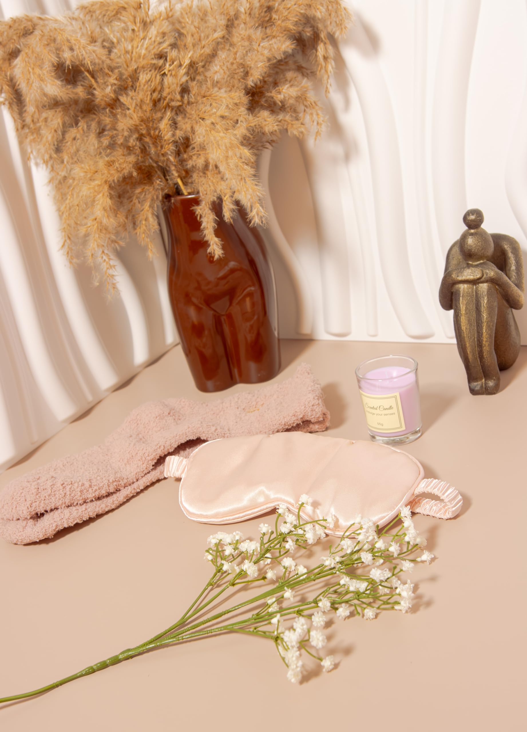 Spa Gift Set for Women – Self Care Gift Basket with Candle, Cozy Socks & Silk Eye Mask – Birthday Gifts for Women, Stress Relief, Relaxation Gifts for Her, Mom, Wife (Blush Pink)