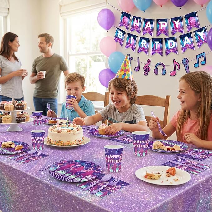 177 Pcs Birthday Party Supplies Set for 25, Music Theme Tableware with Banner and Tablecloth, 25 Plates, Dessert Plates, Cups, Napkins, Knives, Forks, Spoons, Concert Party Decor