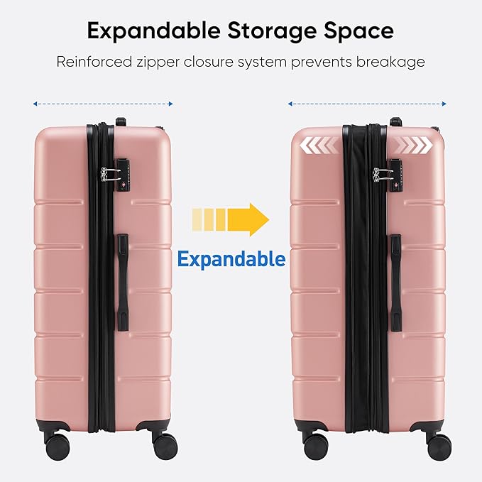 OLIXIS 24 Inch Luggage, Hardside Suitcase with Spinner Wheels, Lightweight ABS Hard Shell Checked Luggage, TSA Approved Lock, Expandable Medium Suitcase for Travel & Business–Pink