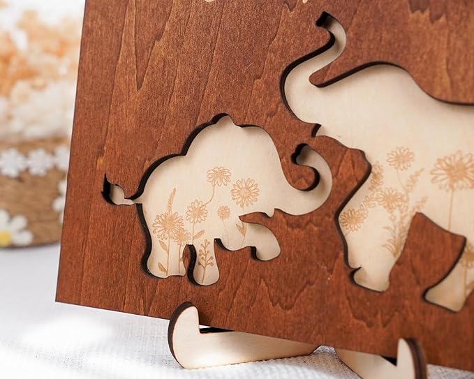 Elephant Wooden Frame Gifts for Mothers Day Mom Mama Elephant Sign Wall Decor Animal Plaque Father's Day Birthday Friendship Family Christmas Gifts for New Mom Nana Grandma from Son, Daughter HF88