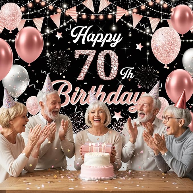 70th Birthday Decorations for Women - Happy 70th Birthday Banner Decorations Cheers to 70 Years Birthday Party Indoor and Outdoor Decoration Suppiles Pink Backdrop for 70th Birthday Party Favors Decor