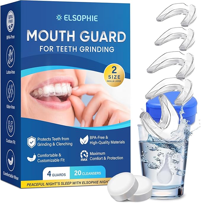 Mouth Guard for Grinding Teeth at Night: Night Teeth Grinding Guard Night Guards for Teeth Clenching Custom Fit for Nighttime Protection 4 Pack + 20 Cleansing Tablets