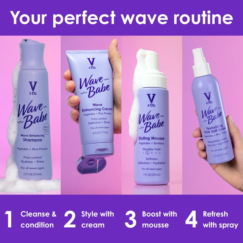 V&Co. Wave Babe Wavy Hair Shampoo, Sulfate Free & Paraben Free Hydrating Hair Care with Rice Protein & Peptides for Frizz Control & Wave Definition – 12 fl oz