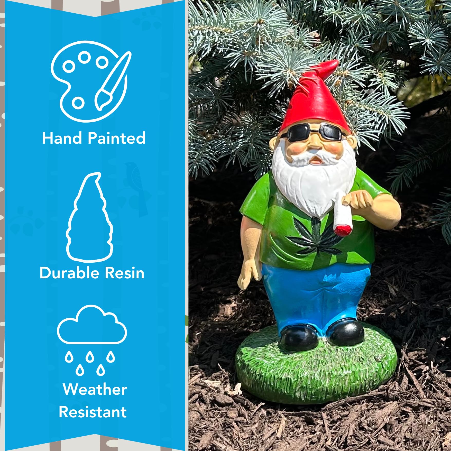 Gnometastic Hippie Smoking Gnome, 8.5in, Funny Garden Gnomes Statue Outdoor Decoration for Yard Lawn Ornament Weed Decor, Inappropriate Gifts & Stocking Stuffers for Men, Women, Adults