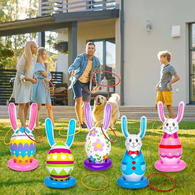 5 Pack Easter Inflatable Games for Kids,Inflatable Bunny Eggs Ring Toss Games,Easter Party Indoor Outdoor for Family