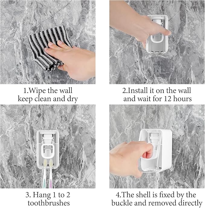 2 Slot Toothbrush Holder and Toothpaste Dispenser Wall Mounted, Automatic Toothpaste Squeezer, 2 in 1 Tooth Brush Toothpaste Organizer for Shower (Clear)