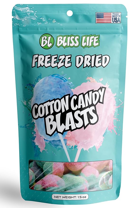 Bliss Life Cotton Candy Freeze Dried Sugar Candy from TikTok, ASMR Crunchy Candy, Spicy Sweet and Sour Kids Snacks, Unique Novelty Snack for Kids 1.5oz