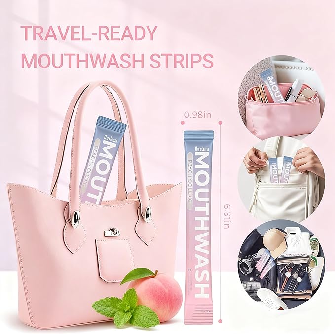 Travel Size Mouthwash, Peach Oolong Flavor, Alcohol-Free, 30-Pack Portable Packets, 0.5 Fl Oz Each, Long-Lasting Freshness (30)