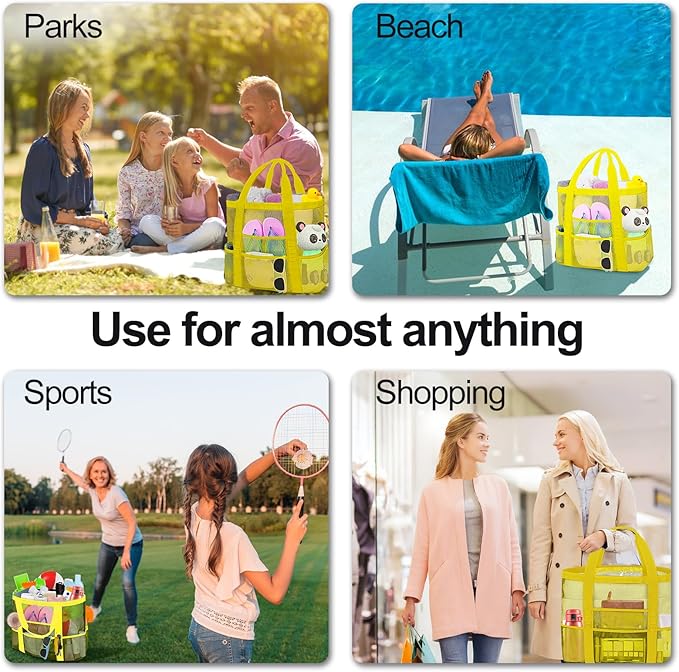 Mesh Beach Bags for Family - Women Beach Tote Bag for Toys, Towels, Travel Vacation Cruise Essentials