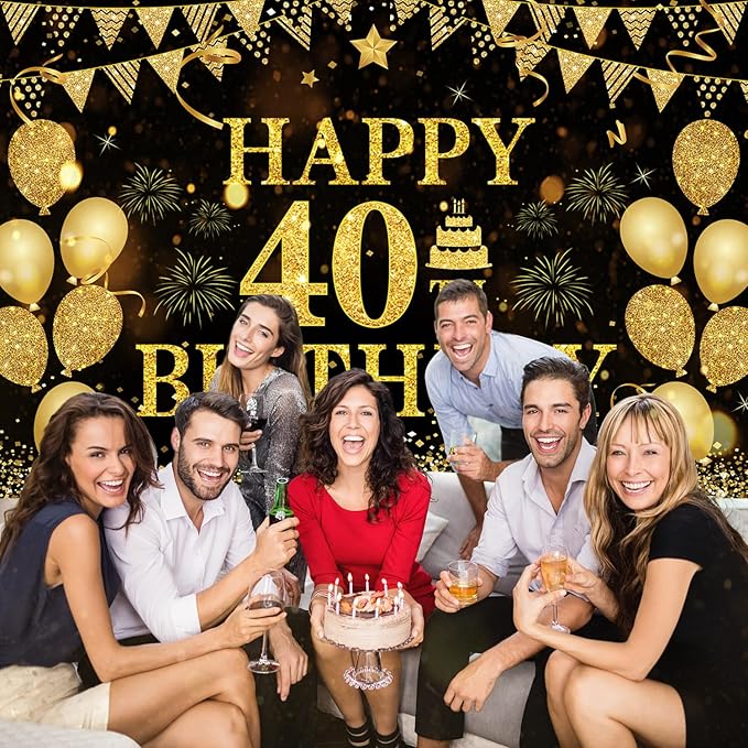 40th Birthday Decorations for Men Women - Happy 40th Birthday Banner Decorations Cheers to 40 Years Birthday Party Suppiles Black Gold Backdrop for 40th Birthday Party Favors Decor (71 x 45 inch)