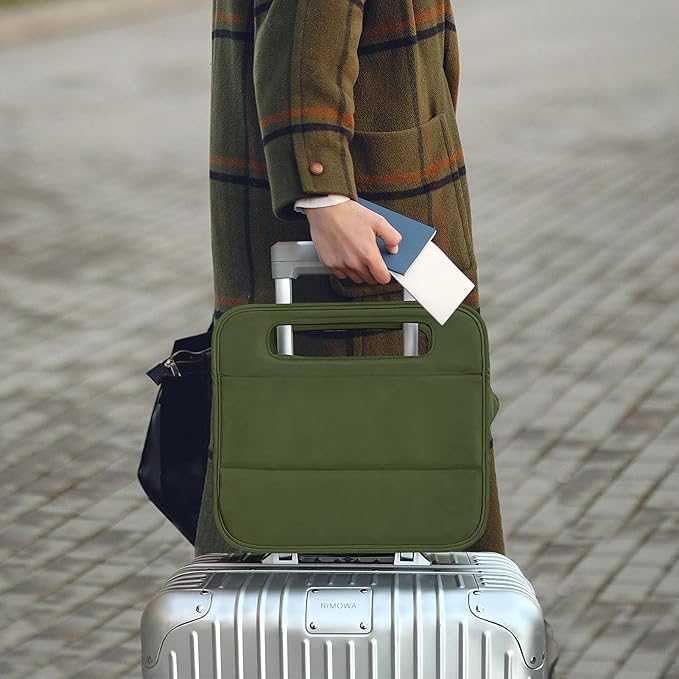 CONTAIL 13 Inch 3L 4-in-1 Travel Essentials Organizer, Small Business Handbag, Suitcase Drink Holder,Phone Tablet Holder,Airport Accessories Storage,Army Green