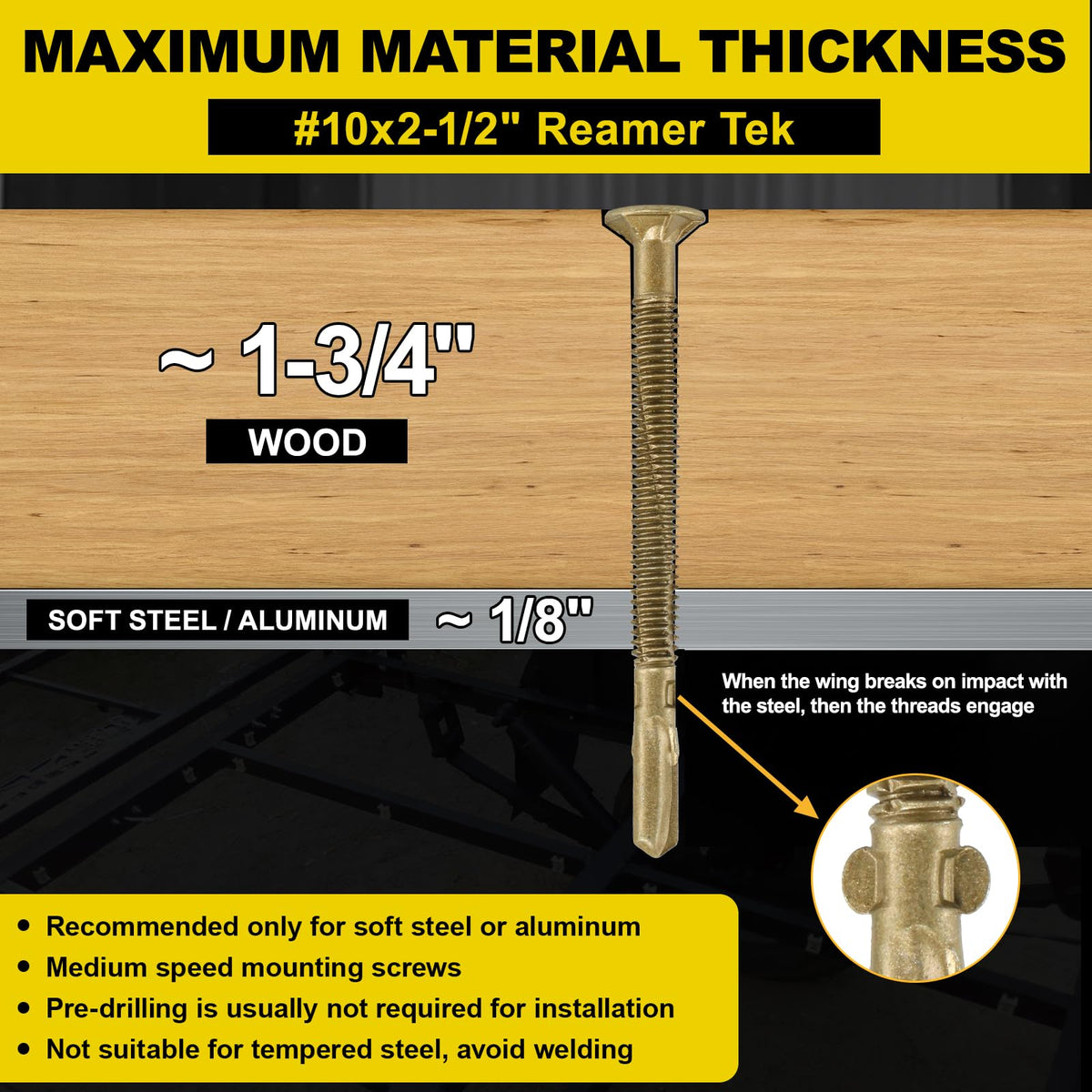 FMhotu #10 x 2-1/2" Trailer Deck Screws, Self-Tapping Sheet Wood Metal Screw, 576Pcs T25 Star Bits Reamer Tek Screws for Trailers, for Attaching Wood to Steel