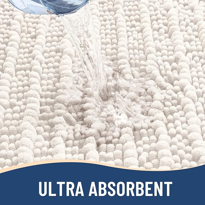 Arotive Luxury Chenille Bathroom Rug Mat, Extra Soft Thick Absorbent Shaggy Bath Rugs, Non-Slip Machine Wash Dry, Plush Bath Mats for Bathroom, Shower and Tub, 30x20, Ivory