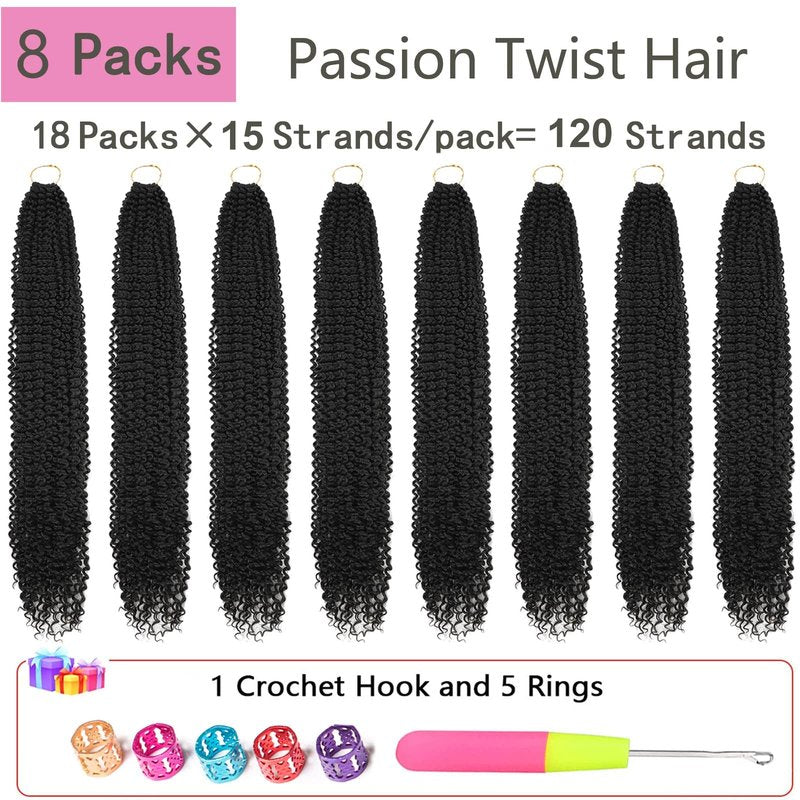 Passion Twist Hair 26 Inch 8 Packs Long Passion Twist Crochet Hair For Women Water Wave Braiding Hair Bohemian Spring Twist Hair Synthetic Hair Extension (26 Inch (Pack of 8), 1B#)