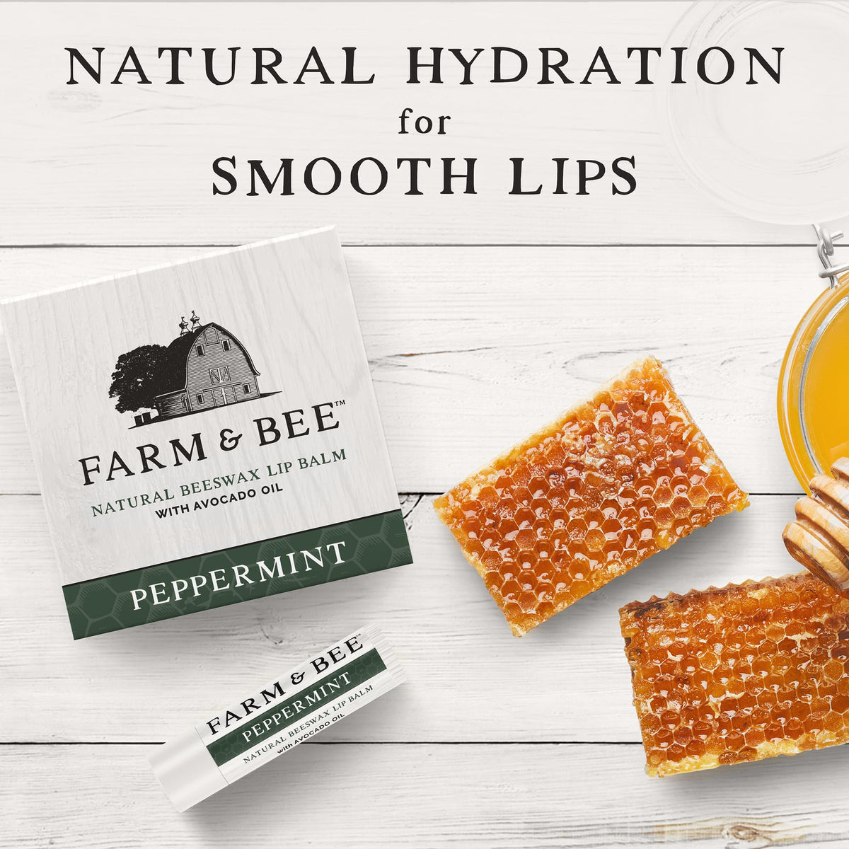 Natural Lip Balm - Organic & Natural Ingredients - Beeswax Based Moisturizing Lip Care Chapstick for Chapped Lips - Great Gift Idea - Farm & Bee - 0.15oz (Pack of 4 - Peppermint)