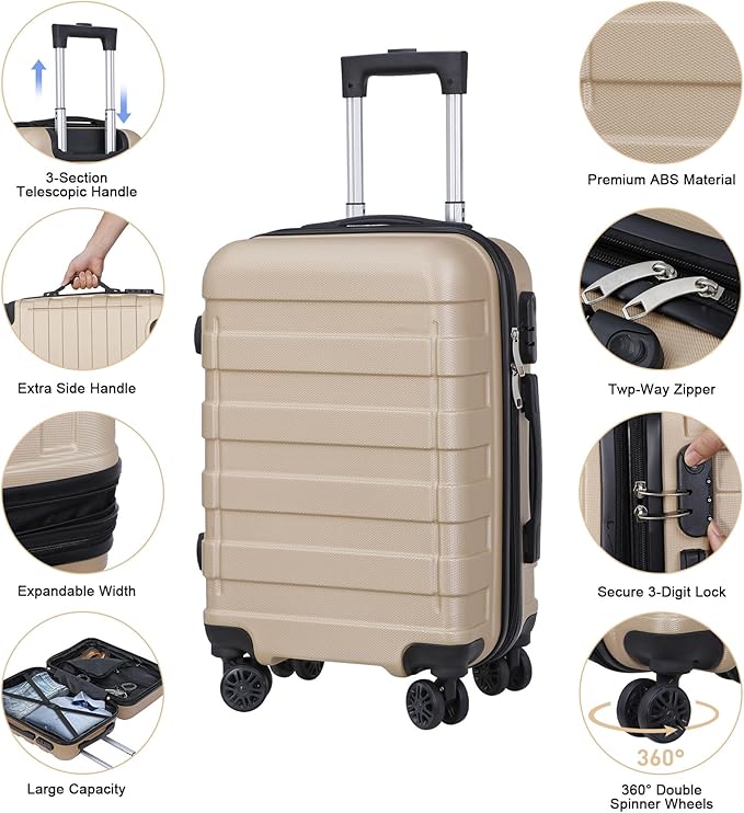 LEMY Ultra-Lightweight Hardshell Carry On 21 Inch Expandable Suitcase with 8 Smooth Spinner Wheels,TSA Lock,for Business Travel and Weekend Trips,Airline Approved