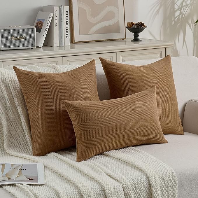 FUTEI Rust Chenille Throw Pillow Covers 20x20 Inch Set of 2,Soft Wide Chevron Textured Cushion Case,Farmhouse Home Decor for Couch Bed Living Room